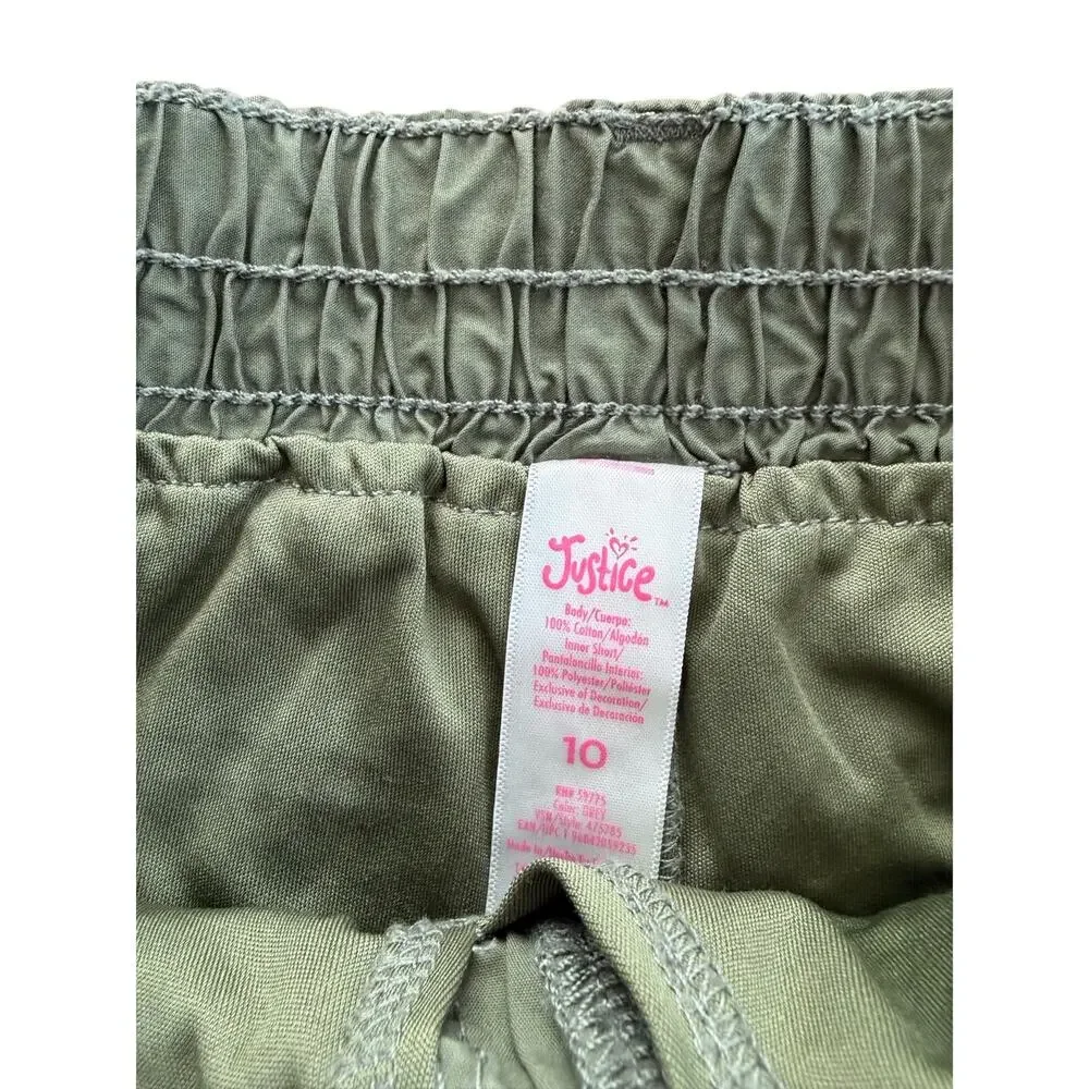 Justice girls cargo skirt size 10 olive green belted ring utility skirt
